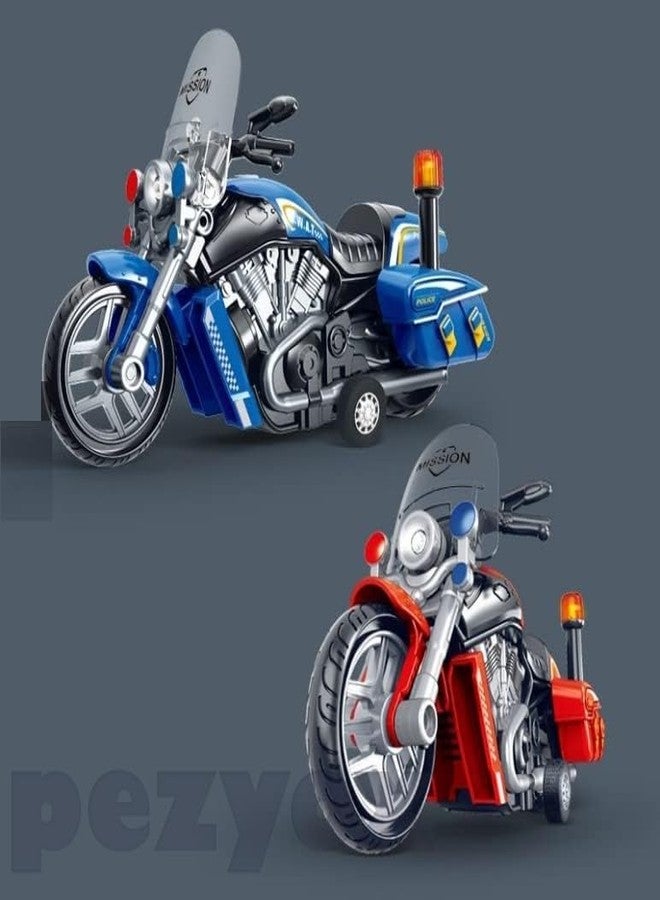 PEZYOX لعبة دراجة نارية للشرطة من بيزوكس - ألعاب دراجات نارية تعمل بالسحب للخلف، هدية صغيرة مع موسيقى وإضاءة، لعبة دراجات نارية لاتيه للأطفال الأولاد (أزرق) - Image 5